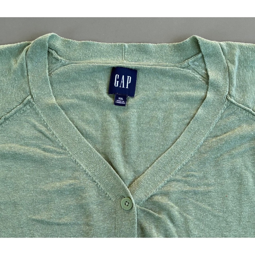 Gap Women XXL Sage Green Linen Blend V-Neck Cardigan Sweater Raglan Sleeve - Picture 2 of 6